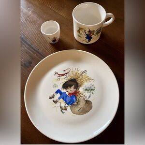 Vtg. Arklow Little Boy Blue Plate Mug Creamer Nursery Ireland Pickard USA 1960s